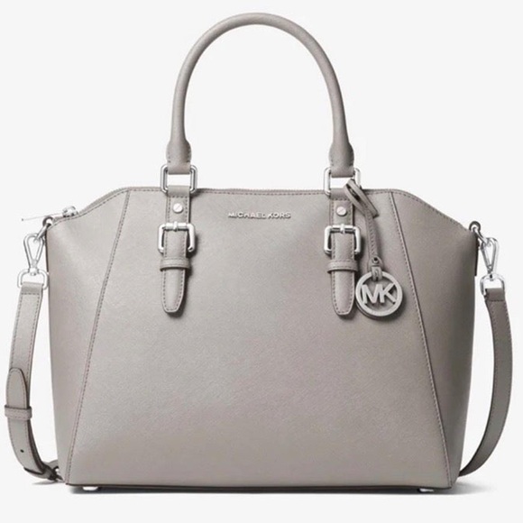Michael Kors Light Gray Ciara Large Saffiano Leather Satchel - Picture 16 of 16